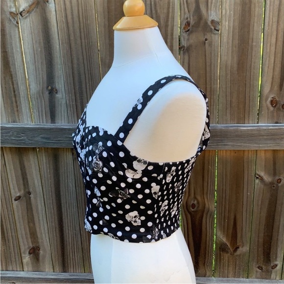 Black & White Polka Dot Skull & Rose Girls Crop Tank Top medium - Picture 6 of 8